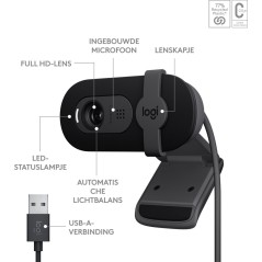 Logitech BRIO 100 1920 x 1080 Webcam - High-Quality Wired Streaming for Crystal Clear Video